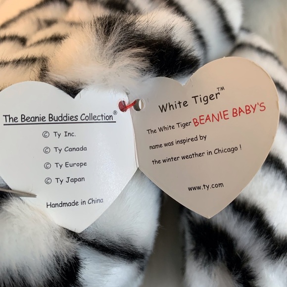 Ty (19) Black and White Striped Stuffed White Tiger - Picture 4 of 10